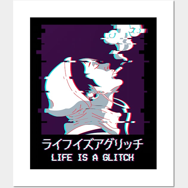 Life Is A Glitch Edgy Anime Boy Vaporwave Weeb Wall Art by Alex21